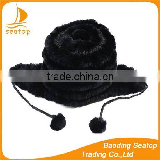 2016 new style winter rabbit wool fur hats with balls for lady