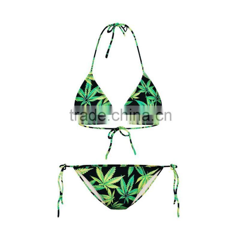 Green Leaf Sexy Women Digital Print Bikini Set
