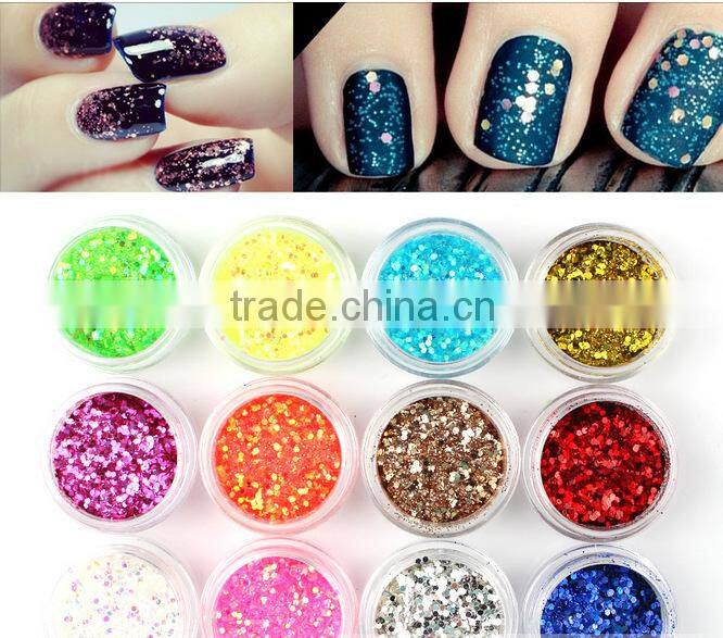 bling bling 12 Colors in pots Multi shine Nail Glitter Powder for Nail Art Decoration