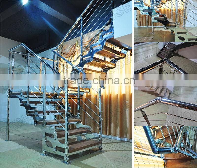 Elegant glass step Stainless Steel handrail and baluster Stairs