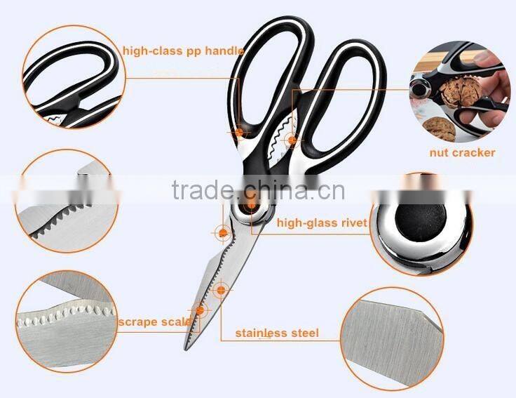Multifuctional plastic and rubber handle special blade kitchen scissor