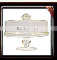 Handcut Spray Red Colored Glass Cake Plate with Clear Stand