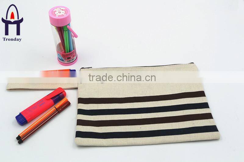 Denim pencil case with stripe, promotional pencil bag