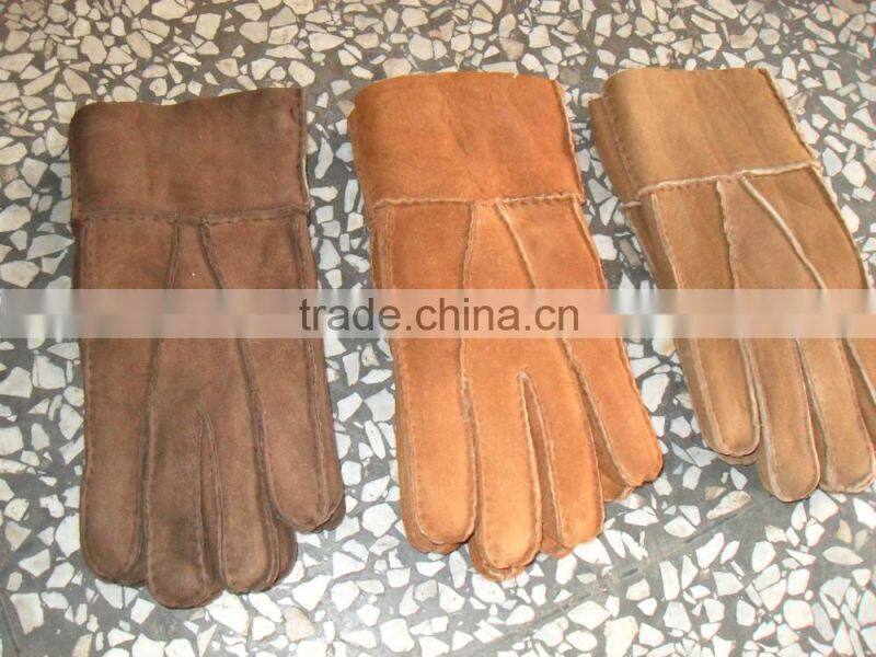 HS143 NEW! Brown Men's 100% REAL SHEEPSKIN SHEARLING NICE & WARM REAL LEATHER Glove& mitts