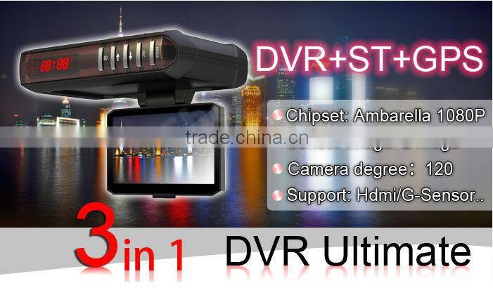 Russia and Korea Market Full HD DVR+Radar detector+GPS 3in1 anti speed radar detector