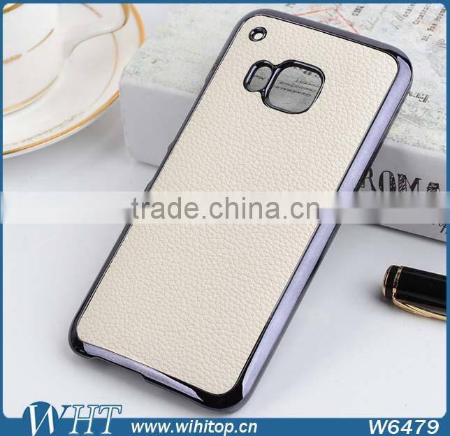 Wholesale Cell Phone Case for HTC M9 Back Cover, Litchi Skin Leather for HTC M9 Case Gold