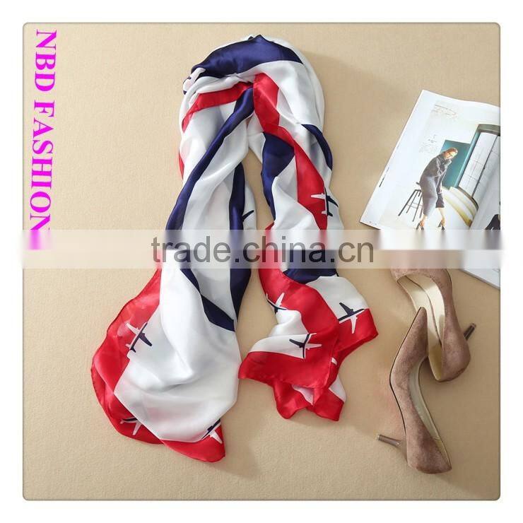 Hot Selling Imitated Silk White and Blue Stripe Scarves and Beach shawls