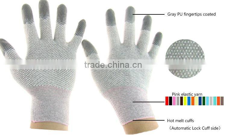 carbon fiber ESD PVC Dotted glove PU Fingertips Coated non-slip properties