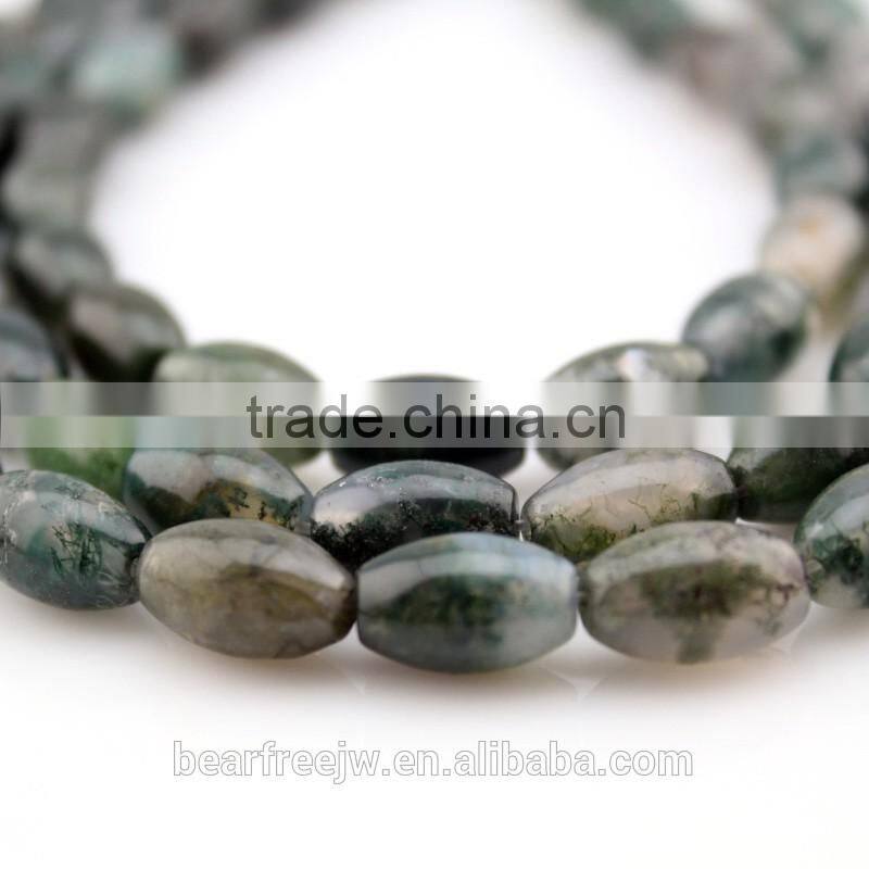 Natural Moss Agate Barrel Drum Rice 8*12mm Semi-Precious Gemstone Jewelry Making Loose Beads