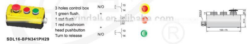 good quality industrial crane lifting 3 mushroom&flush push button control box switch SDL16-BPN341PH29