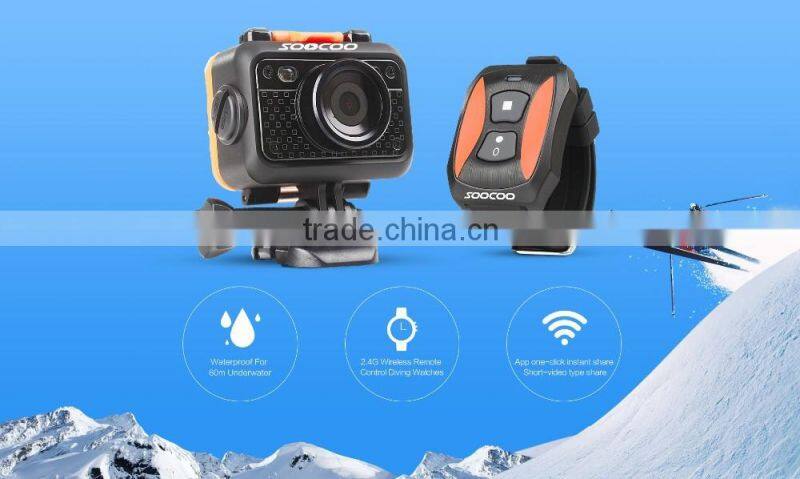 SOOCOO S60 WIFI Underwater Action Sports Cameras 2.4G Remote Control 170 Degree Wide-angle Lens(1*USB Cable 1*Camera Box)