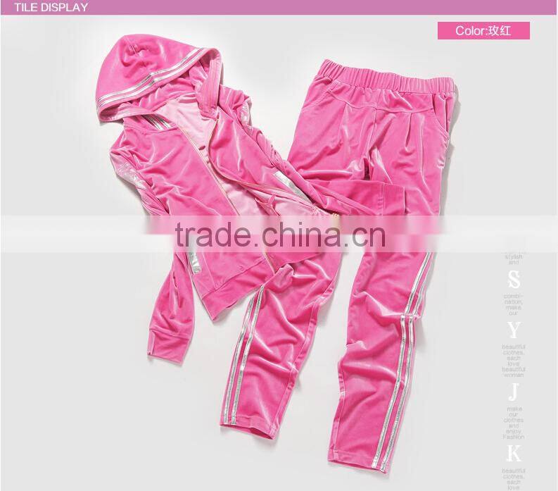 Classic polyester winter fitness sportswear velvet blue colored sportswear