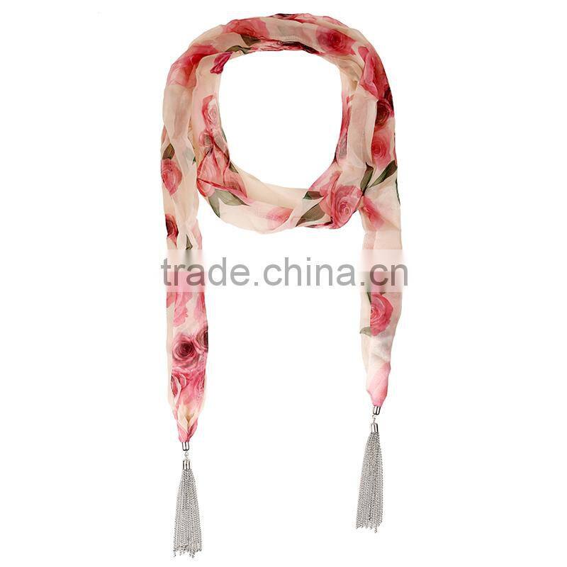 Fashion romantic rose pattern scarf,soft polyster scarf