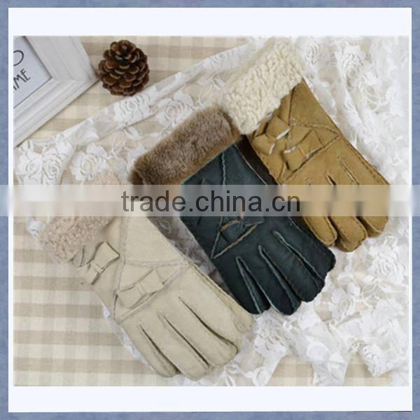 Fashion Lady Sheepskin Leather Glove With Wool, Good Quality Lady Sheepskin Leather Glove