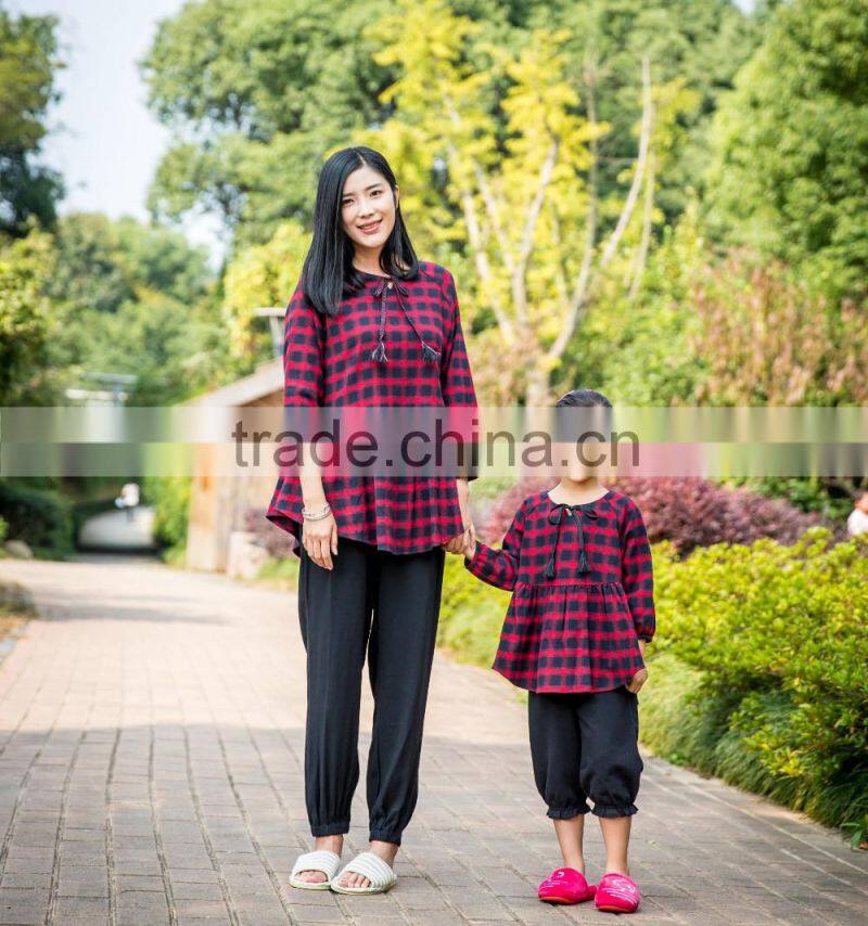 cotton yarn dye plaid women pajama suit