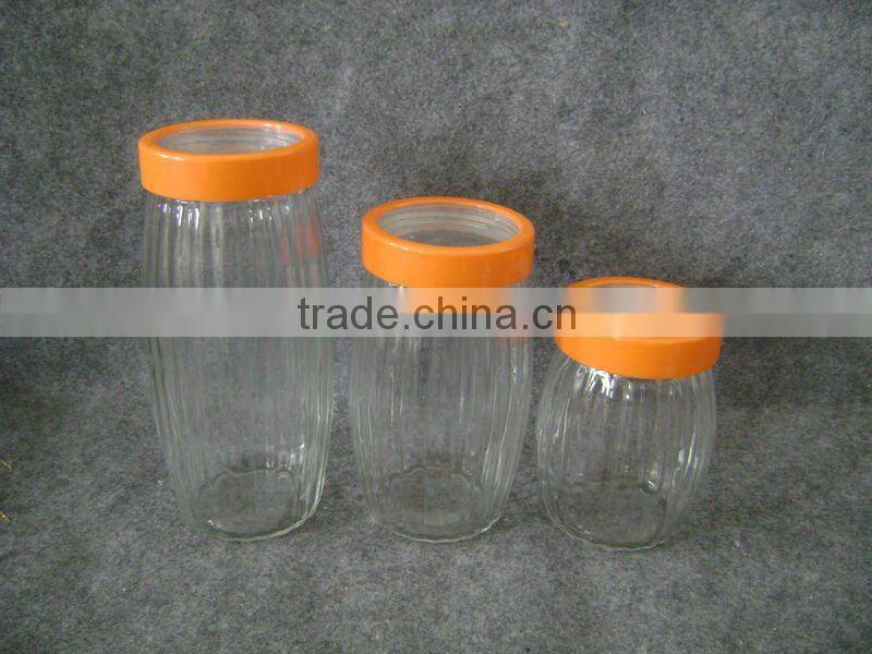 4 pieces set glass mason jar in pumkin shape, clear glass storage bottle with colorful lid