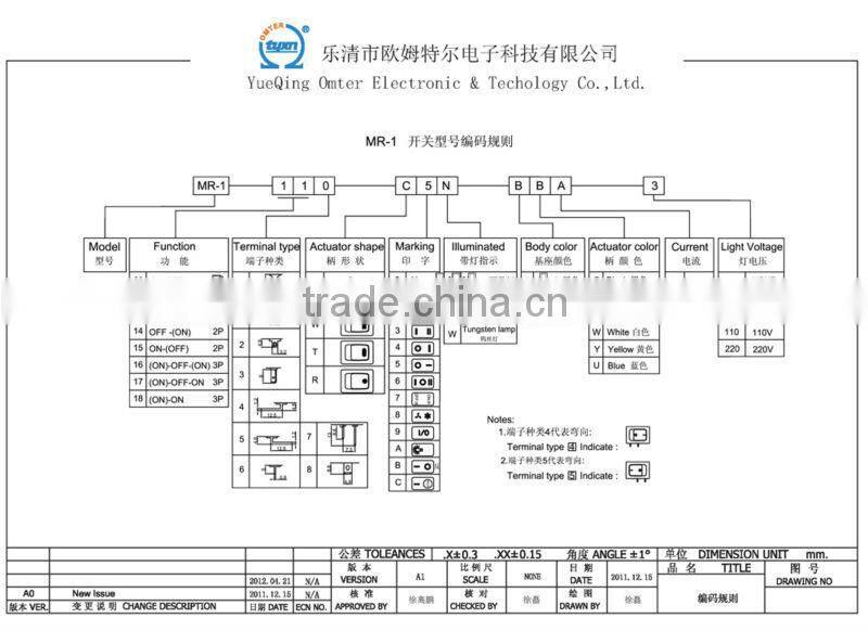 MR-1-110-C5N-WR kcd rocker switch
