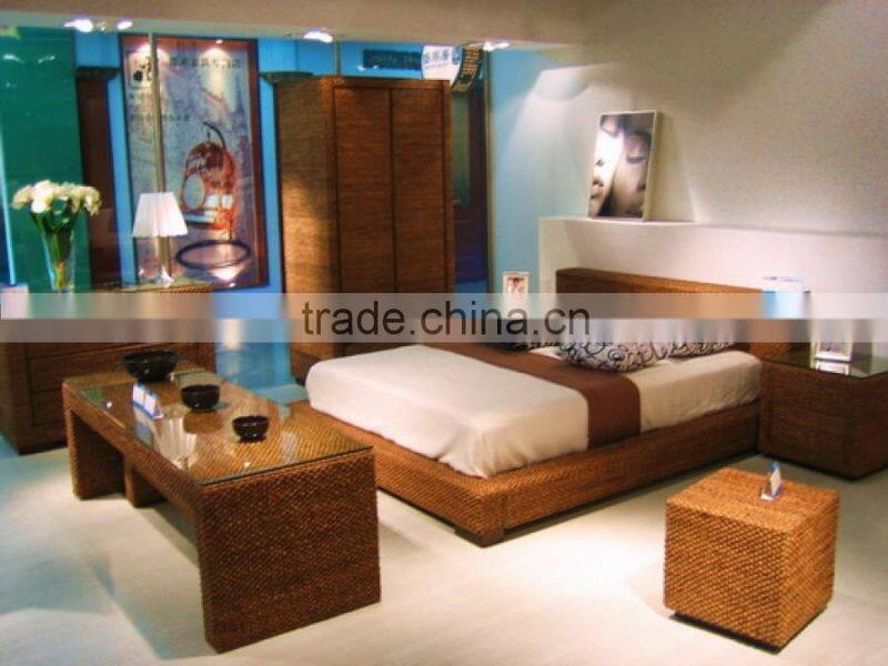 Indoor Bedroom Set Furniture (Hand woven by wicker,hyacinth & Acacia wooden frame )