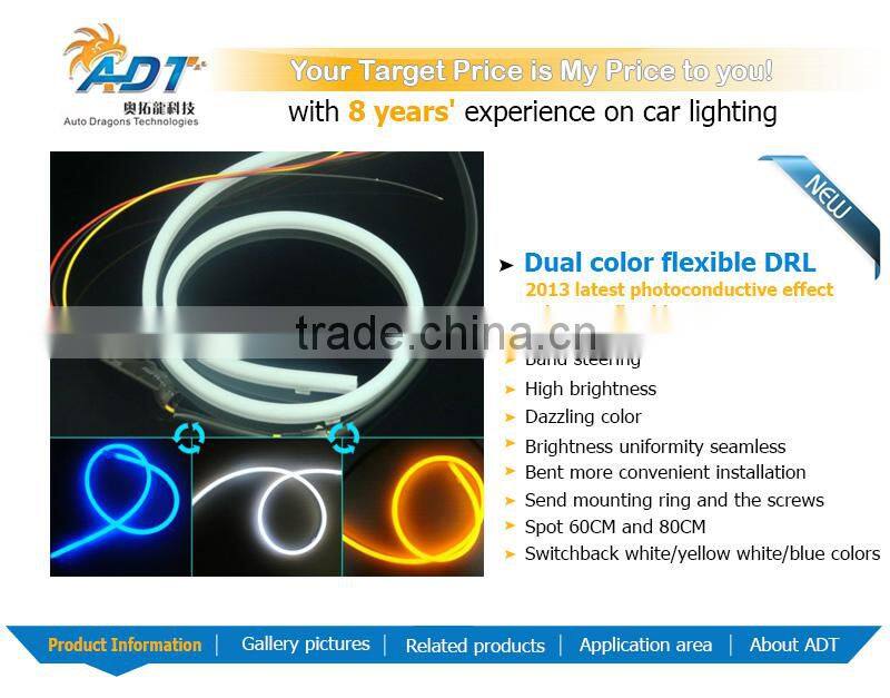 60cm 85cm dual color switchback white yellow color flexible led strip daytime running light headlight
