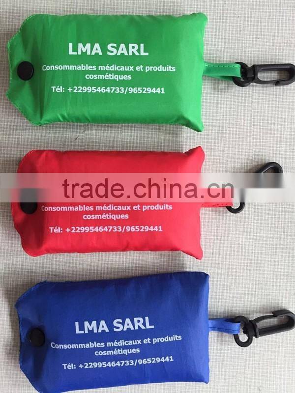 Folding nylon tote bag folding bag into pouch shopping bag with logo customized