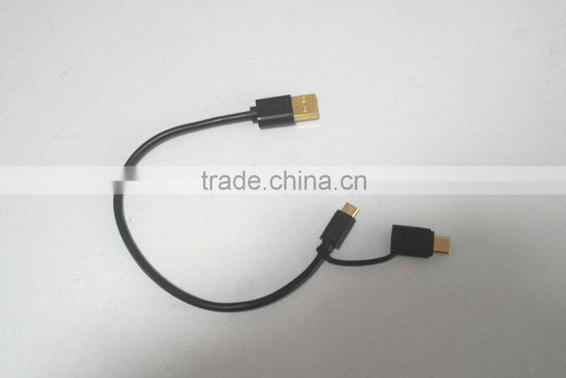 USB Type C Cable 2 in 1 Micro USB with Type C Adapter Convertor Reversible Charging&Sync Cable (3Ft, Black)