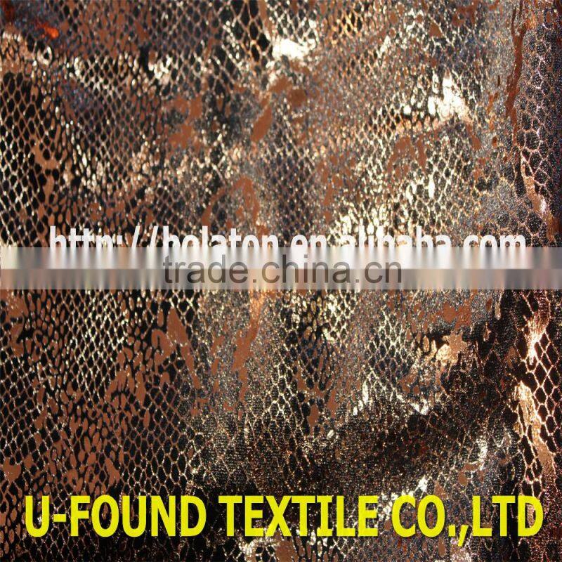 new fancy item 95% polyester 5% spandex warp knitted velvet with bronze foil python pattern print fabric