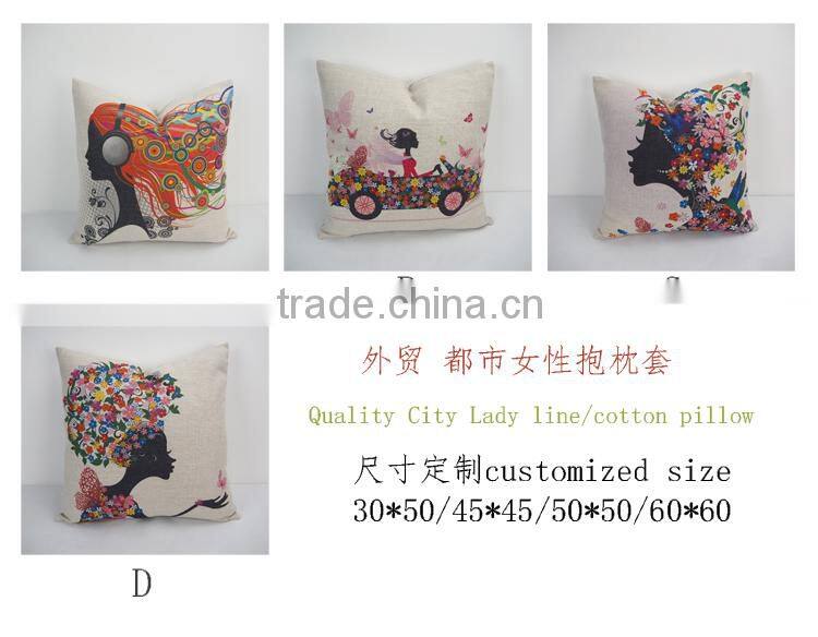 New design printed wholesale decorative throw pillow covers with linen/cotton fabric