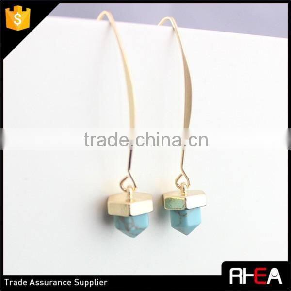 Boho 18K Gold Color Earring,Fashion Turquoise Stone Alloy Drop Earring,Stone Rivet Earring