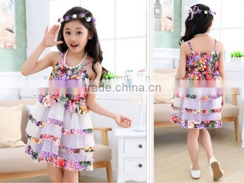 2015 Boutique Shop Hot Sale Flower Baby Dress Korean Style Strap Princess Kids Girl Fairy Dress