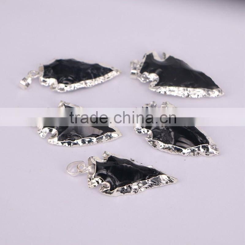 Small Size Gold / Silver Plated Edged Agate Gem stone Druzy Pendant, Arrow Pendant, For Jewelry Making