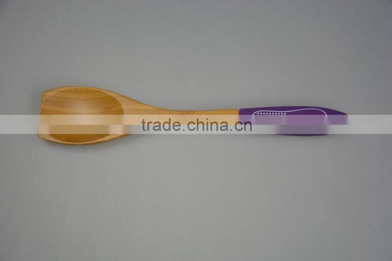2015 Green Color Silicone Longe Handle More Thickness with Bamboo Wooden Spatula and Spoon Flat Utensil Set