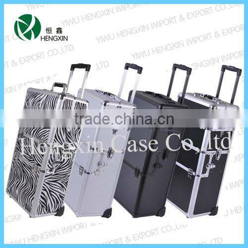 Zebra Aluminum trolley beauty case rolling train Makeup Cosmetic Case Hair Style Lockable Box