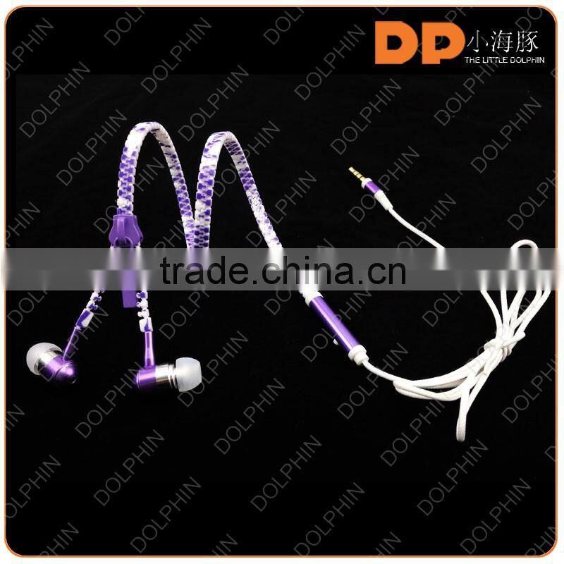 zipper stype glow in the dark metal earphone with microphone