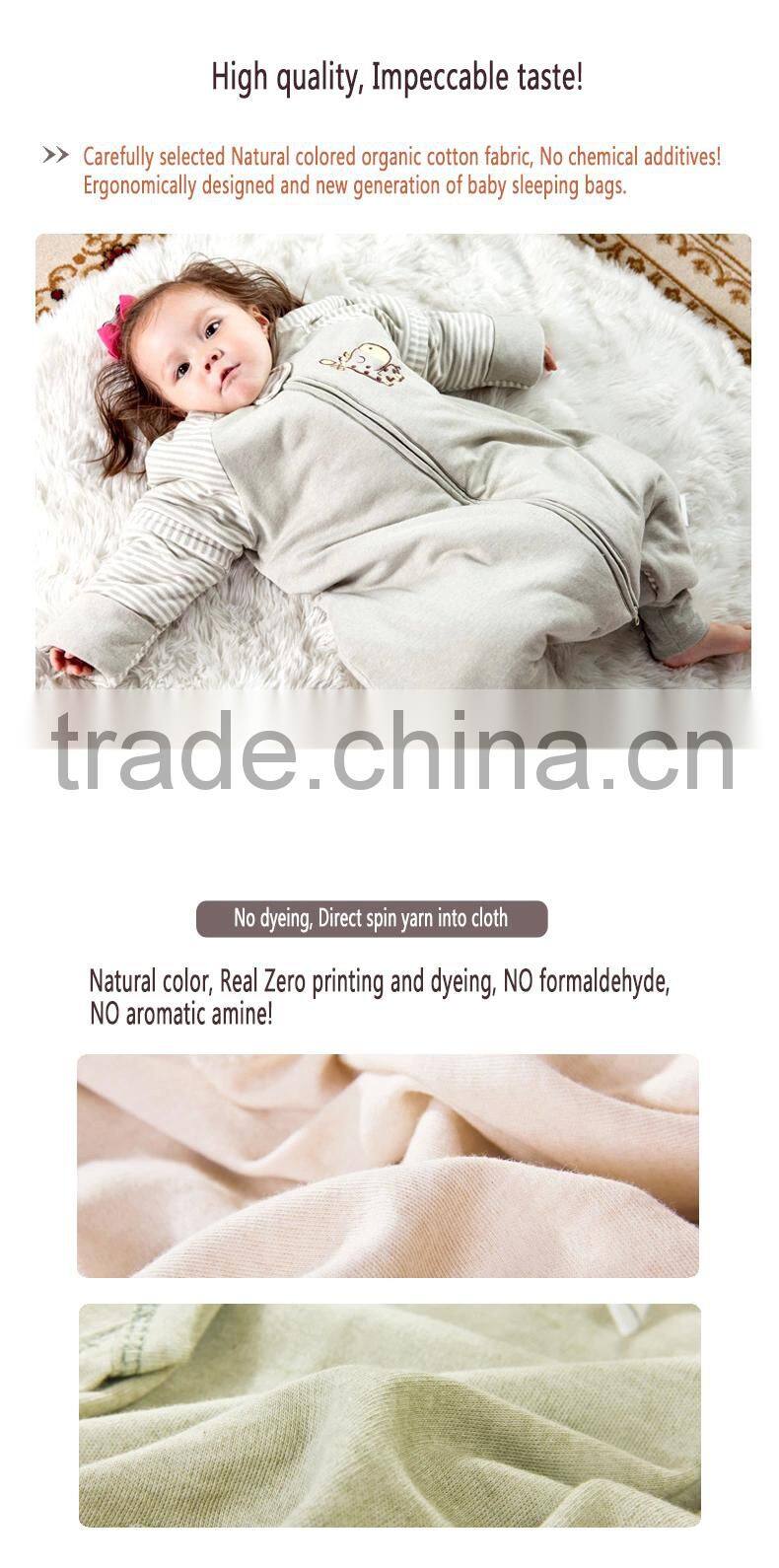 GOTS organic 100% cotton infant baby kids foot sleeping bag with Detachable sleeves for all Seasons