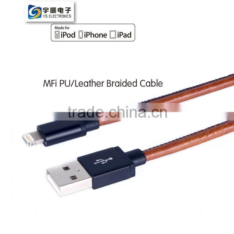 2016 YUSH MFI leather cable for iPhone with stitch covered
