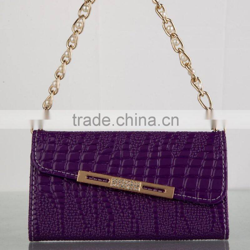2015 latest design pearl chain tote bag design leather cell phone case for iphone 6