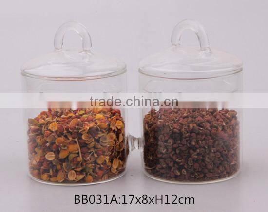 2014 new design high clear blown glass jar with glass lid used to storage food