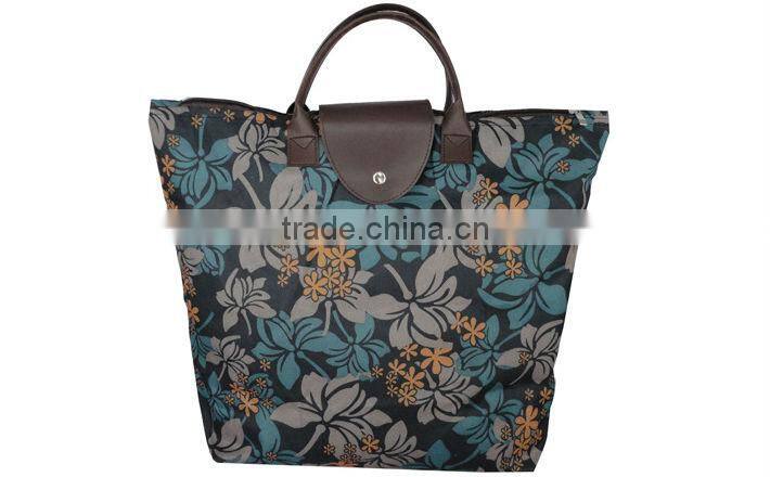 2015 new fashion oxford fabric shopping bag folding waterproof eco-friendly shopping bag leather tote women