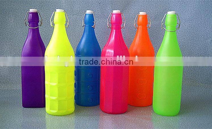 1 Litre Fluorescence color Home Made Glass Beverage Bottle Juice jar with clip Lid