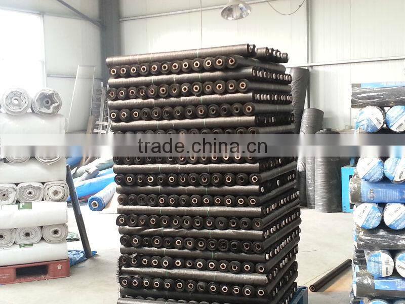 2x150m black pp weed mat with green stripes