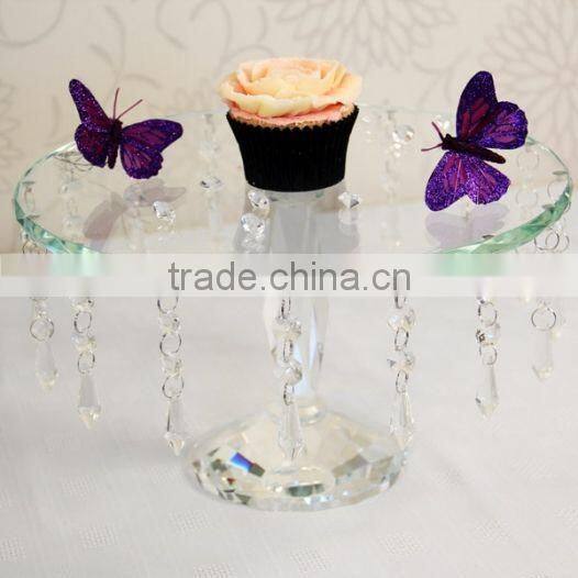 crystal glass cake plate with dangling crystal