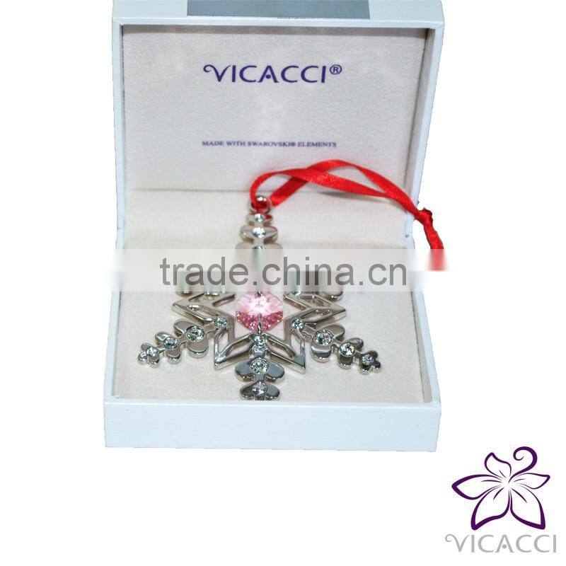 14K gold Plated Metal Xmas star shape snowflake ornament with pink crystals from Swarovski