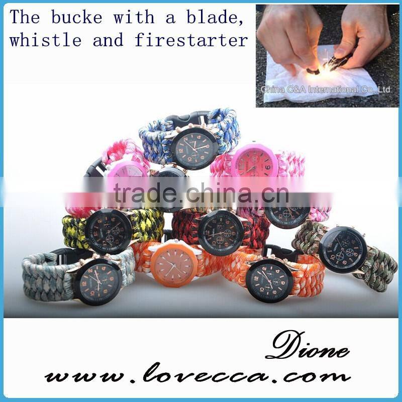 Hot Selling Outdoor Emergency Adjust paracord survival watch compass for hiking