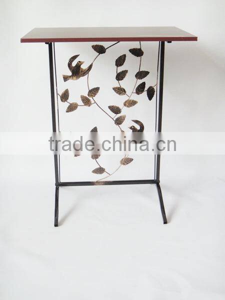 RH-4719 Hammered wood top Aviary wrought iron metal Console Table