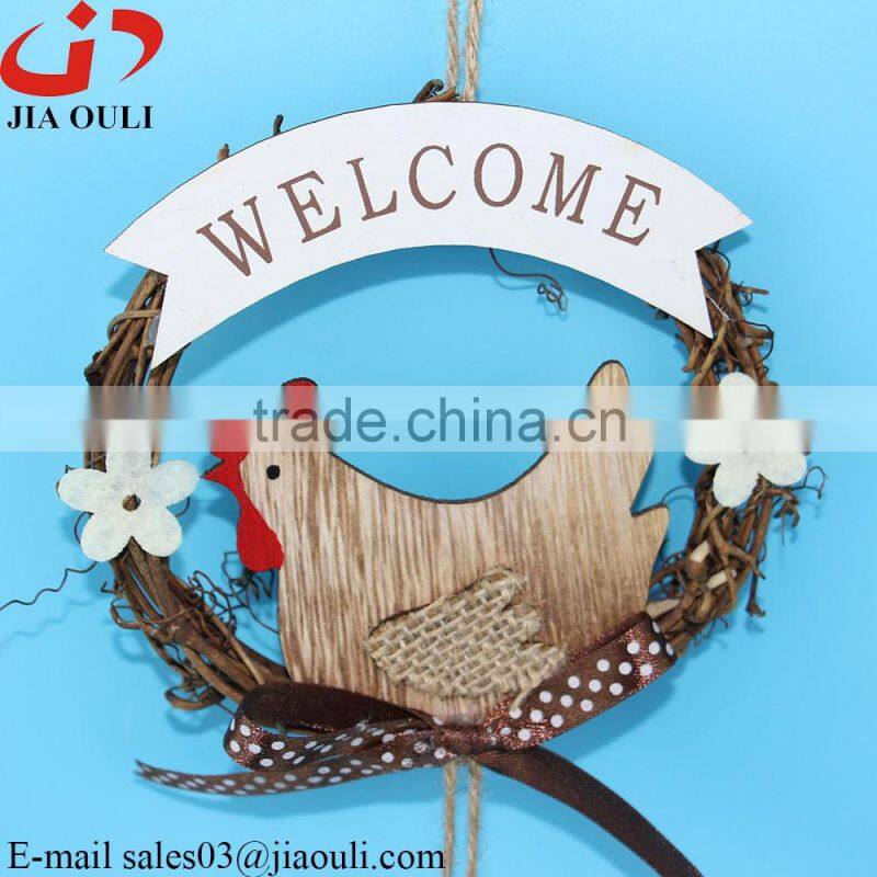 Hot sales with wood chicken easter decorations rattan wreath