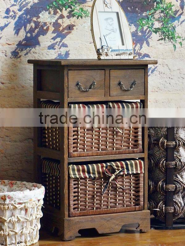wicker wooden furniture with 4 drawers willow cabinet CN
