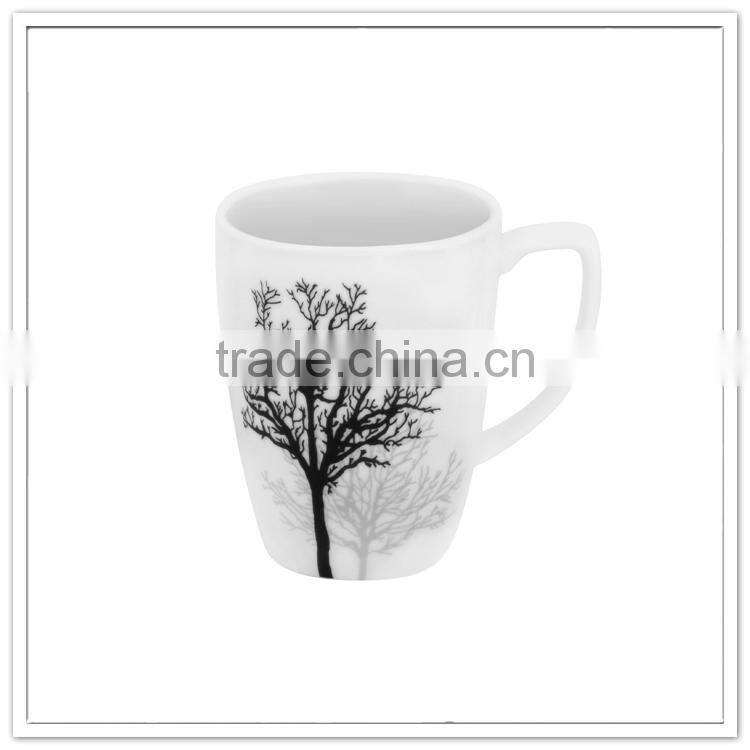 Daily use bulk cheap tree printed ceramic-like unbreakable white melamine coffee mug