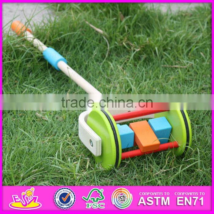 2015 Hot new wooden hand push cart toy for kids,Classic Cartoon Cart Wooden Push Toy,Baby favorite wooden push cart toy W05A010