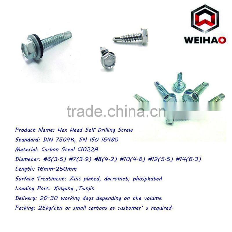Zinc Plated galvanized Hex head self drilling screw with EPDM washer