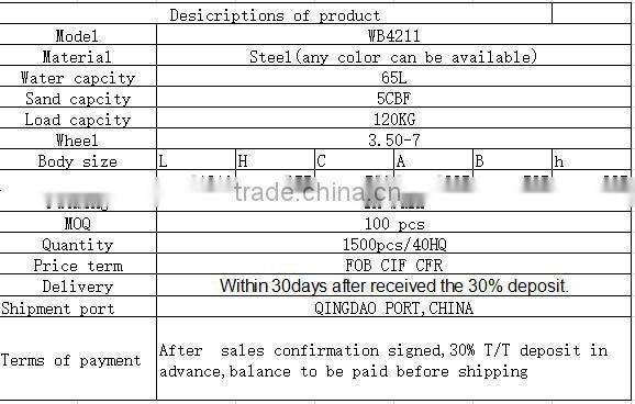 65L 120kg concrete building construction steel Wheel Barrow WB4211